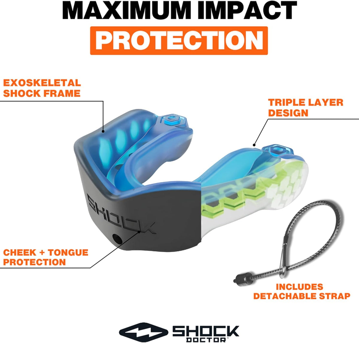 Shock Doctor Mouth Guard - Heavy Duty Gel Max Protection for Sports | Custom Fit for Adults & Youth