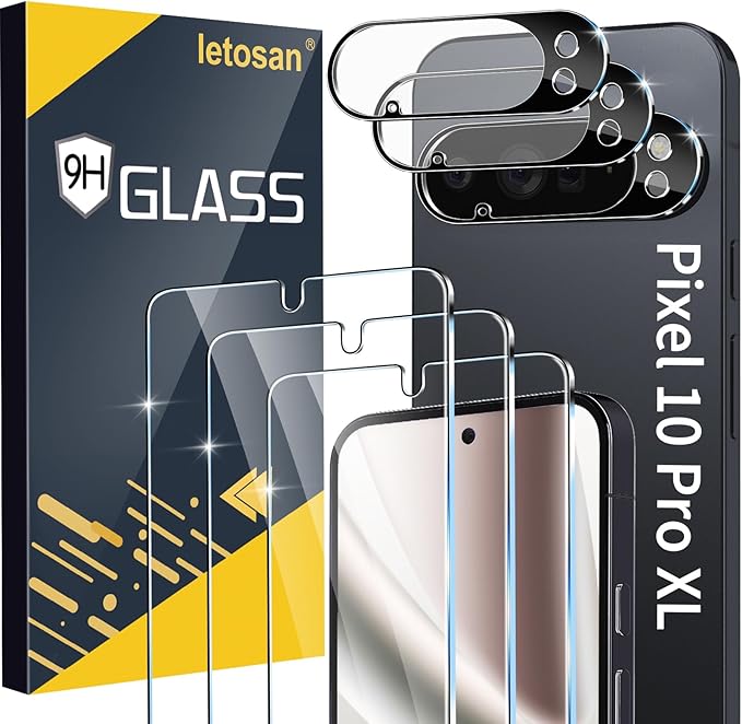 letosan 3 Pack for Google Pixel 10 Pro XL Screen Protector Tempered Glass + 3
