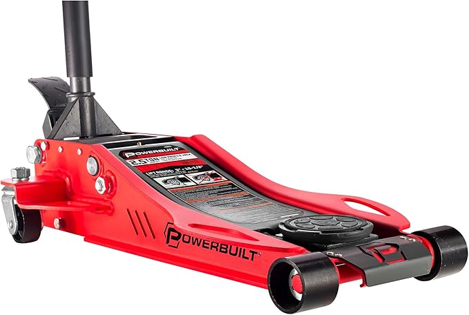 Powerbuilt 2.5 Ton Low Profile Fast Lift Floor Jack – Heavy Duty Dual Piston Quick Pump, 3" to 19.5" Lift Range for Cars, Trucks, SUVs – Precision Foot Pump, Wide Saddle – 240076