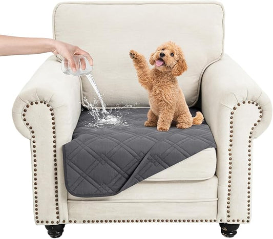 100% Waterproof Dog Couch Protector, Triple-Layer Waterproof Dog Bed Cover Pet Blanket Reversible 2-Tone Sofa Shield, Non-Slip Furniture Guard for Pets(30×30 Inch, Gray+Gray)