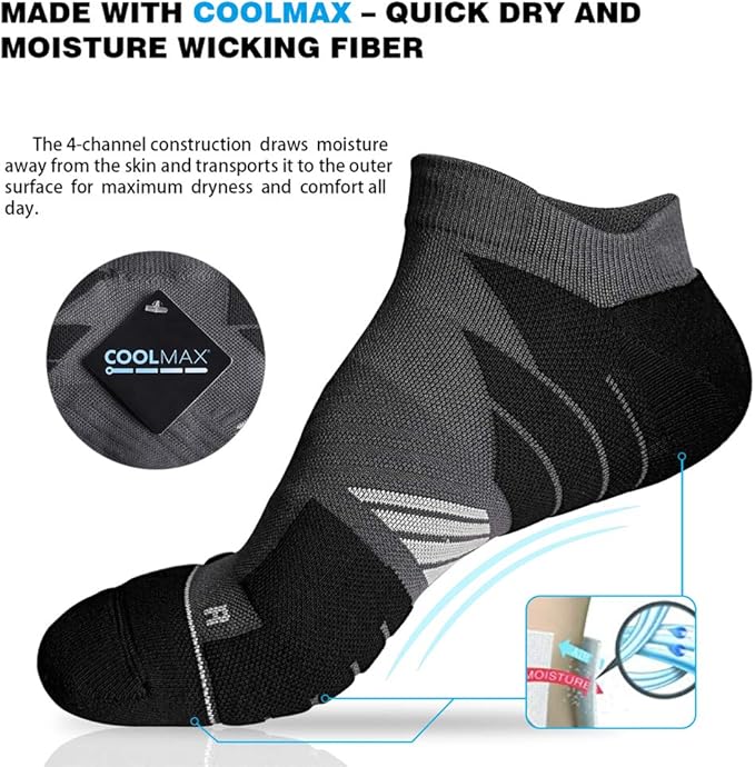 Hylaea No Show Running Athletic Anti-Blister Wicking Coolmax Socks, Seamless Anti-odor
