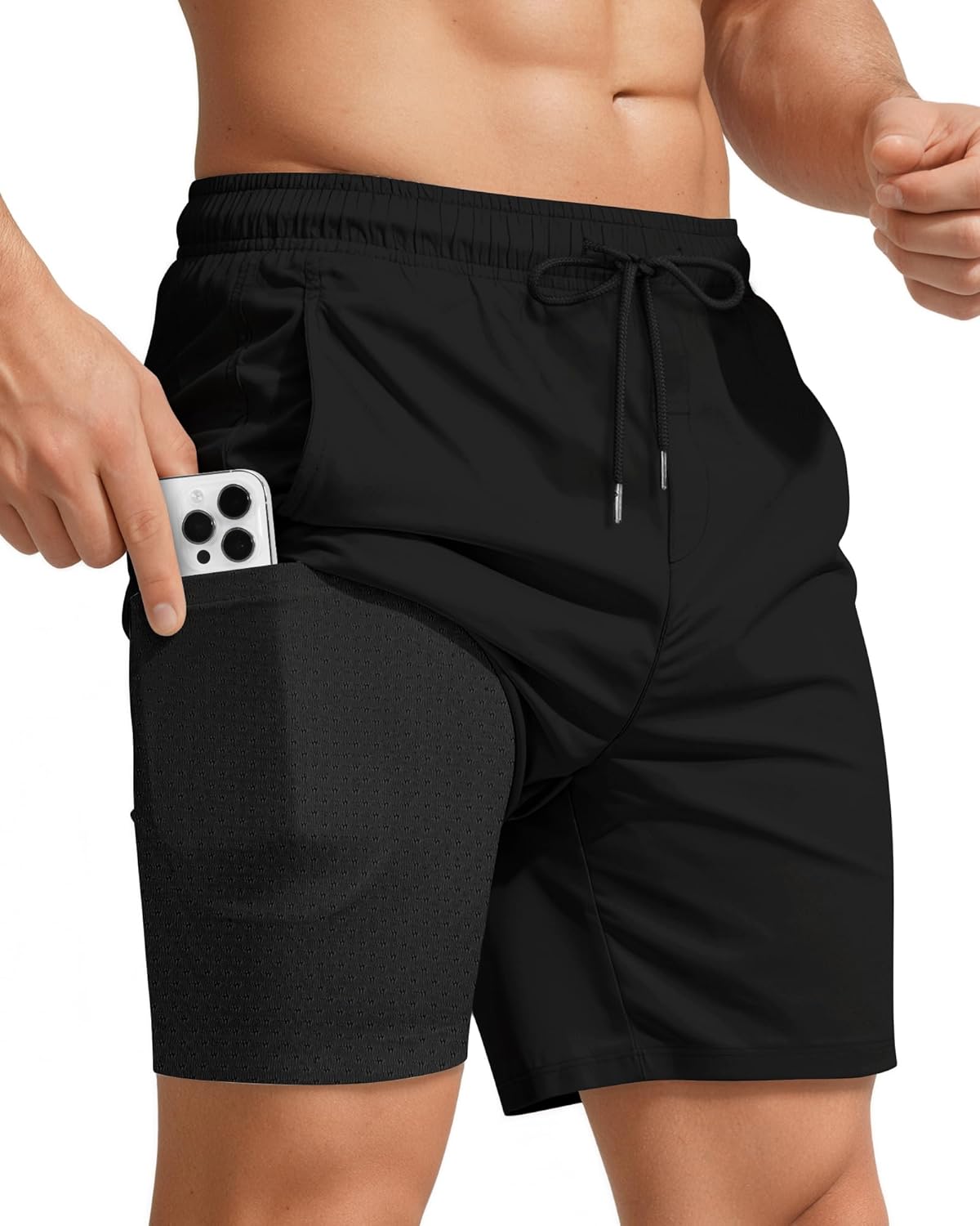 Skiennix Men's Swim Trunks - Quick Dry 7-Inch Compression Liner with Zipper Pockets for Beach & Gym