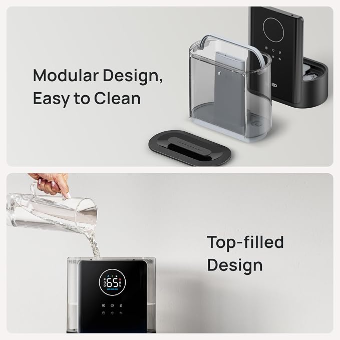 DREO 8L Smart Humidifiers for Bedroom 600ft², 80H Runtime Warm&Cool Supersized Mist Humidifier for Large Room Indoor, Quiet Whole House humidifier for Baby, Plants, with Alexa/Google, Black, HM717S
