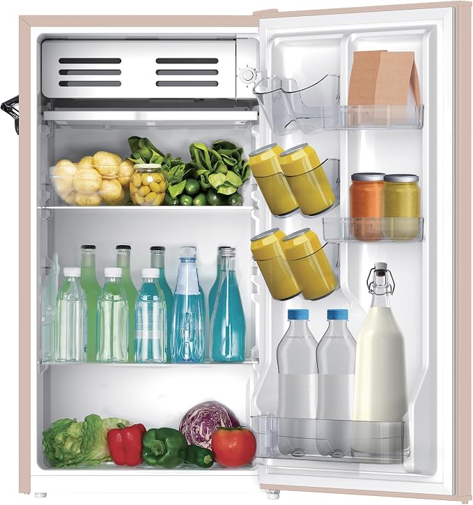 Frigidaire Retro Compact Fridge with Chiller, 3.2 cu ft Countertop Fridge with Built-In Bottle Opener, Compact Refrigerator for Office, Bedroom, Dorm Room or Cabin - 16.5" D x 19" W x 31" H (Coral)