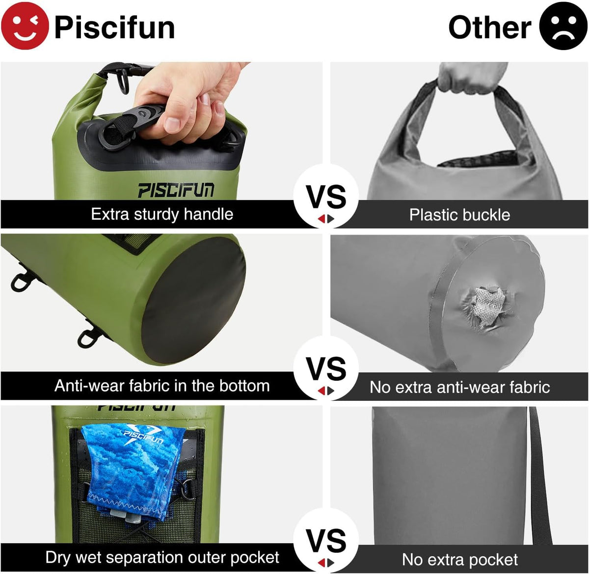 Piscifun Waterproof Dry Bag - Floating Backpack with Phone Case | 10L, 20L, 30L, 40L for Boating & Kayaking