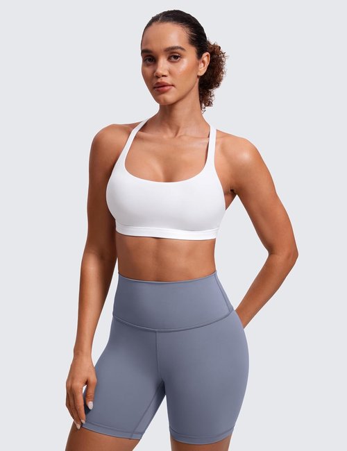 CRZ YOGA Strappy Sports Bra for Women - Wireless Padded Criss Cross Back Yoga Top