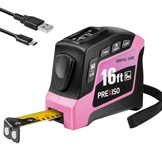 PREXISO 2-in-1 Digital Tape Measure - 16Ft Pink Digital Measuring Tape