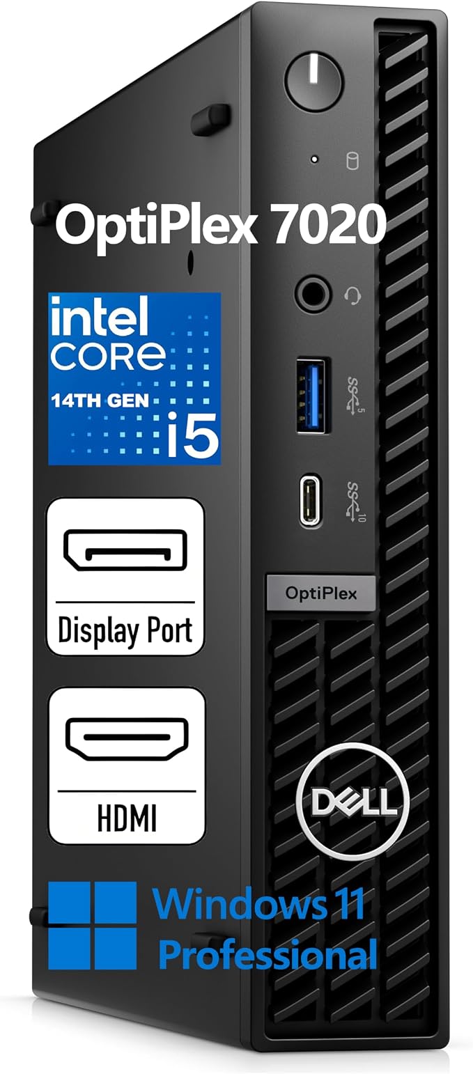 Dell OptiPlex 7020 MFF i5-14500T 16GB DDR5 512GB SSD Business Mini PC | WiFi 6E, Dual DisplayPort, HDMI, Windows 11 Pro, 14-Core Performance, Compact Chassis