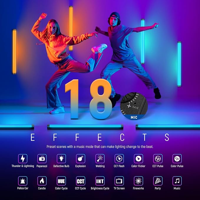 NEEWER TL60 RGB Tube Light, 20W Full Color LED Video Wand, APP/2.4G/DMX Control
