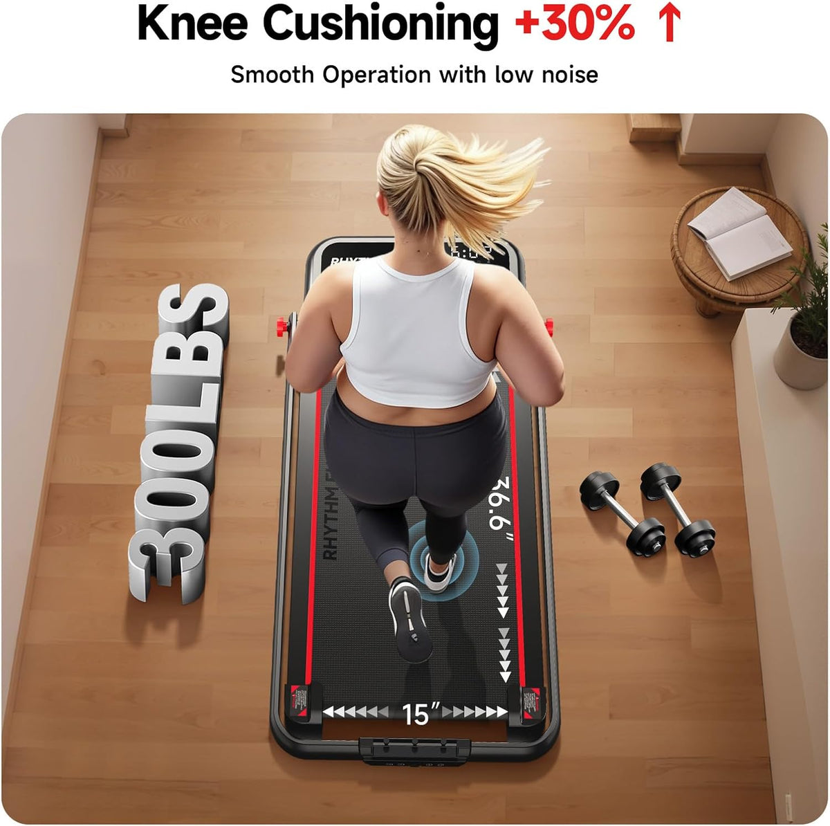 RHYTHM FUN Treadmill - Portable Folding Walking Pad with Incline & Handle Bar | 300lbs Capacity, Low Noise