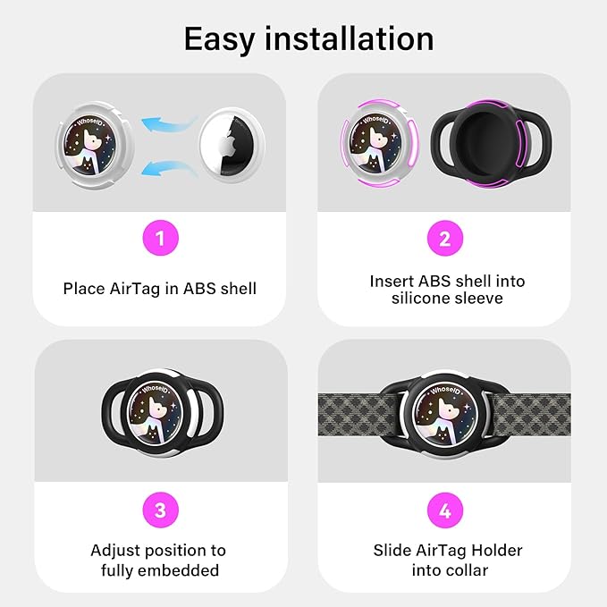 Waterproof Airtag Dog Collar Holder, Silicone & ABS Airtag Holder for Dog & Cat Collars, Ultra-Durable, Lightweight and Protective Airtag Case (Black-1, Small)