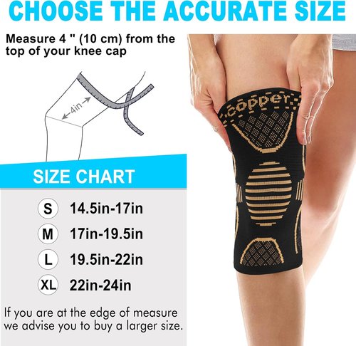 Double Couple Copper Knee Brace - Compression Sleeve Support for Pain Relief | 2 Pack for Men & Women