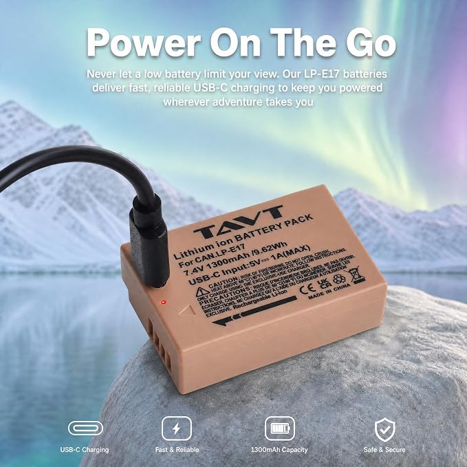 2-Pack LP-E17 Battery, USB-C R50 Battery Compatible