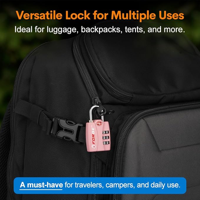 Forge Luggage Locks TSA Approved Luggage Locks, Small TSA Locks with Zinc Alloy Body, Open Alert, Easy Read Dials, for Travel Suitcase, Bag, Backpack, Cases, Lockers. Pink 2 Locks.
