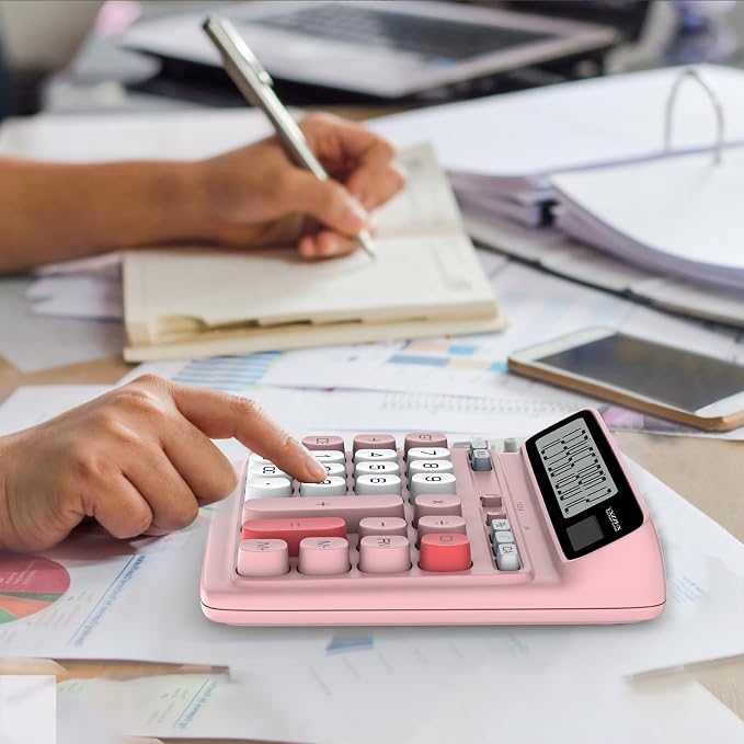 Desktop Calculator with Extra Large 5-Inch LCD Display, 12-Digit Two Way Power