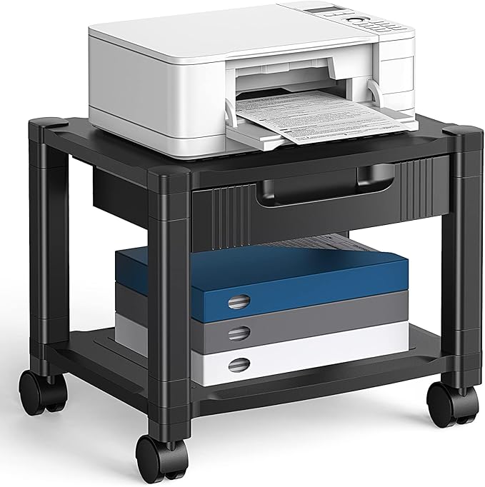 HUANUO Printer Stand with Cable Management and Storage Drawer, Printer Table