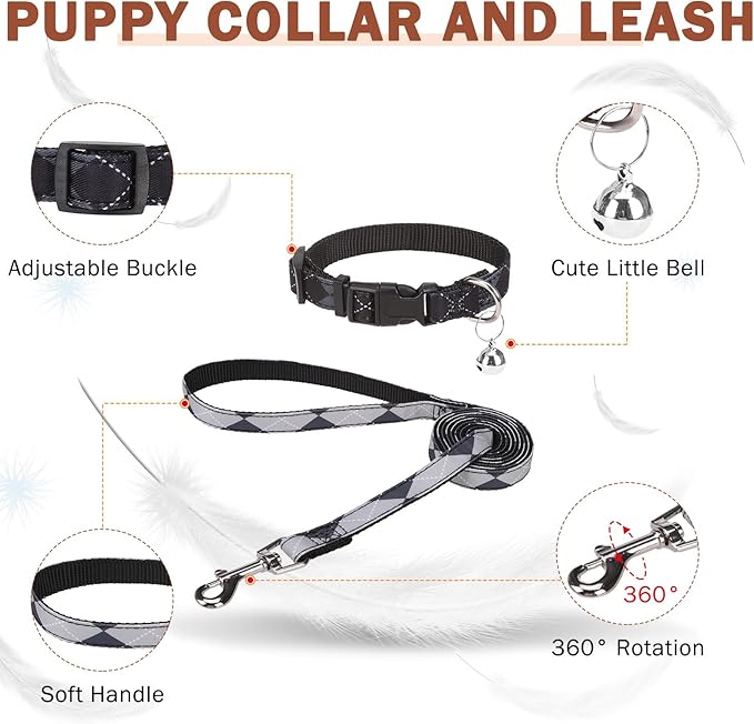 SCENEREAL Small Dog Harness and Leash Collar Set, Step in No Pull Soft Mesh Dog Harnesses for Small Medium Sized Dogs Puppy and Cats Outdoor Walking, No Chock Reflective Vest Harness, Black Plaid M