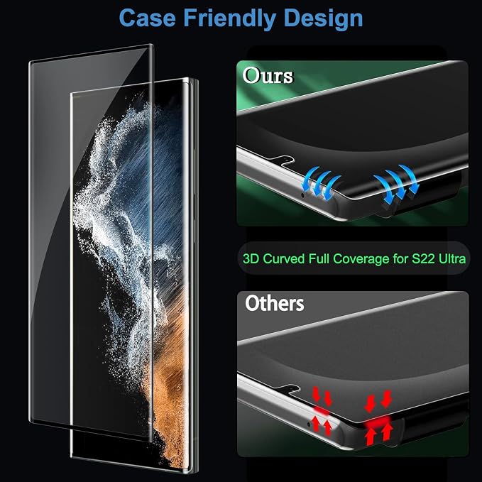 3 Pack Galaxy S22 Ultra Screen Protector, HD Clear Tempered Glass, Fingerprint