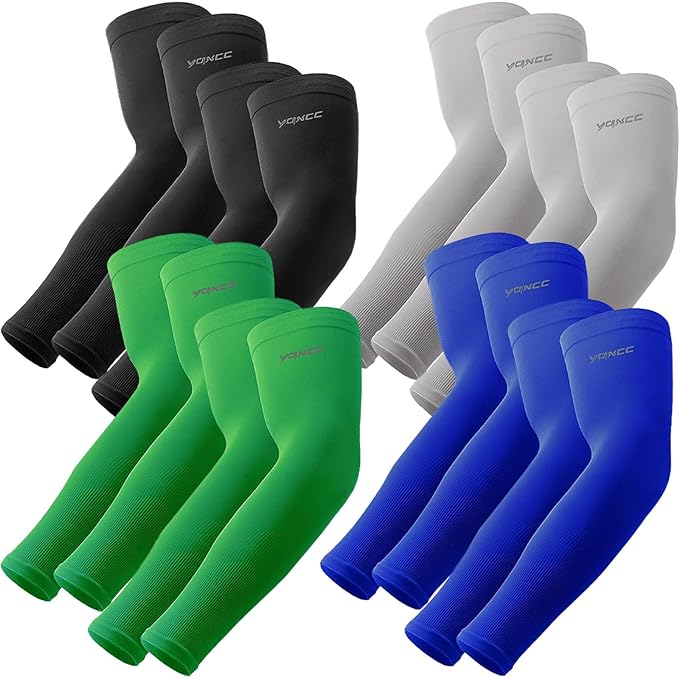 YQXCC 4 Pairs Arm Sleeves, Cooling UV Sun Protection Sports Compression Sleeves for Men Women, Golf Basketball Arm Sleeves