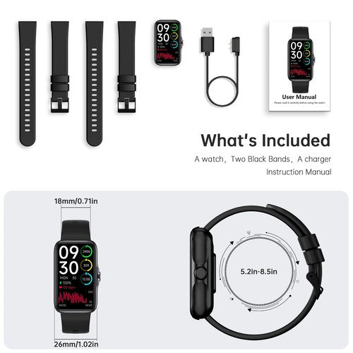 Health Fitness Tracker, Smart Watch with 24/7 Heart Rate and Blood Oxy-gen Monitor, Sleep Tracker with IP68 Waterproof, Activity Tracker Pedometer Step Counter for Women Men (Black)