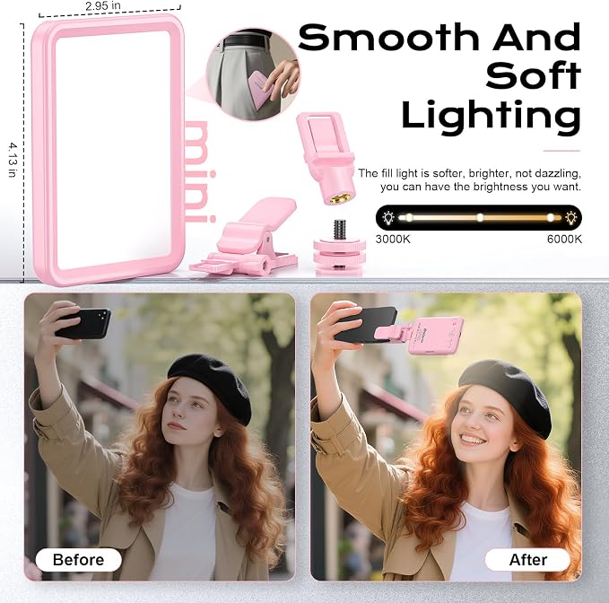 Rechargeable Soft Selfie Light for Phone, 4-14H Battery Portable LED Light for