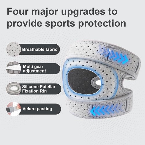 2PCS Knee Brace for Women and Men ,Knee Brace With Gel Padding，patellar stabilizing knee brace,Pain Relief Adjustable Patellar Tendon Support Sleeves Brace Knee Joint Strap for Arthritis,Running,Injury Recover(Grey)