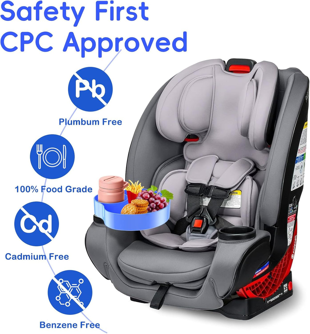 Kids Car Seat Tray, Travel Tray with Cup Holder for Toddler Baby, Kids Car Seat Food Snack Organizer for Road Trip, Stroller snack tray travel must haves - Blue