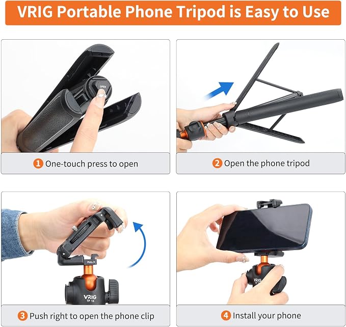 VRIG TP16 Camera Tripod, 5 Levels Adjustment 360° Ball Head Loads Up