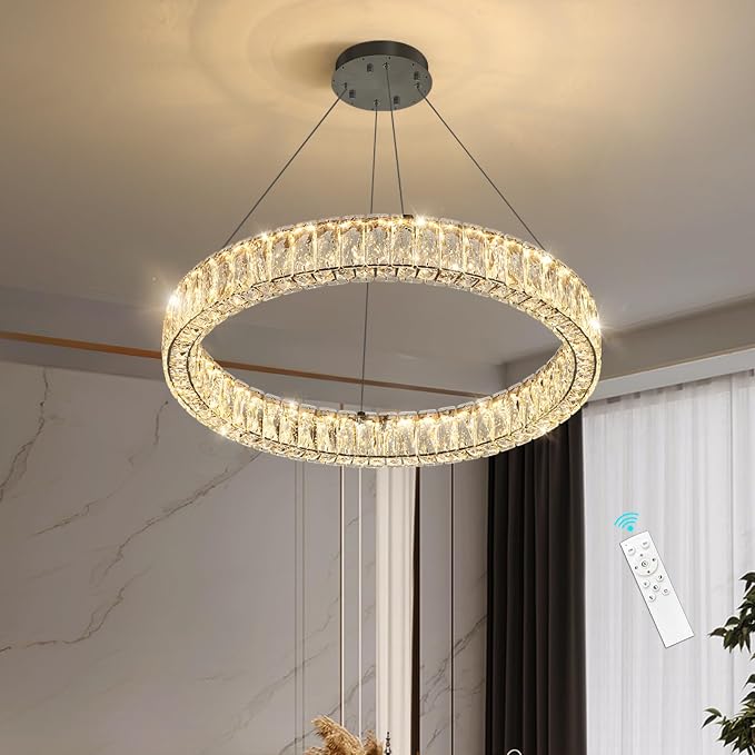 HAIXIANG Modern Crystal Chandelier Dimmable LED Ring Pendant Lights Adjustable