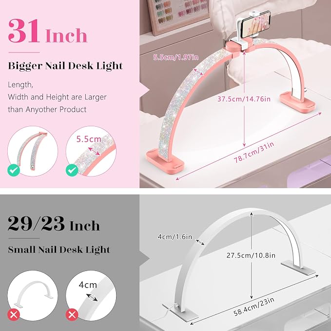 LIONVISON Half Moon Light for Nail Tech: 31 inch Lash LED Lamp - 48W Foldable
