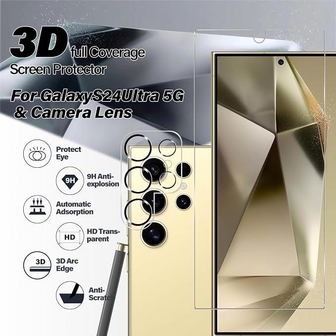 BIGFACE Galaxy S24 Ultra Tempered Glass Screen Protector + Camera Lens