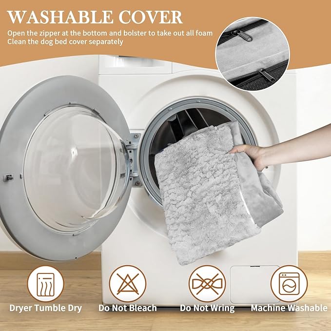 Comfort Expression Orthopedic Dog Bed for Large Dogs 36x27 Inch, Waterproof Egg Crate Foam Large Pet Bed with Removable Bolsters, Dog Couch with Washable Cover & Non-Slip Bottom, Grey White