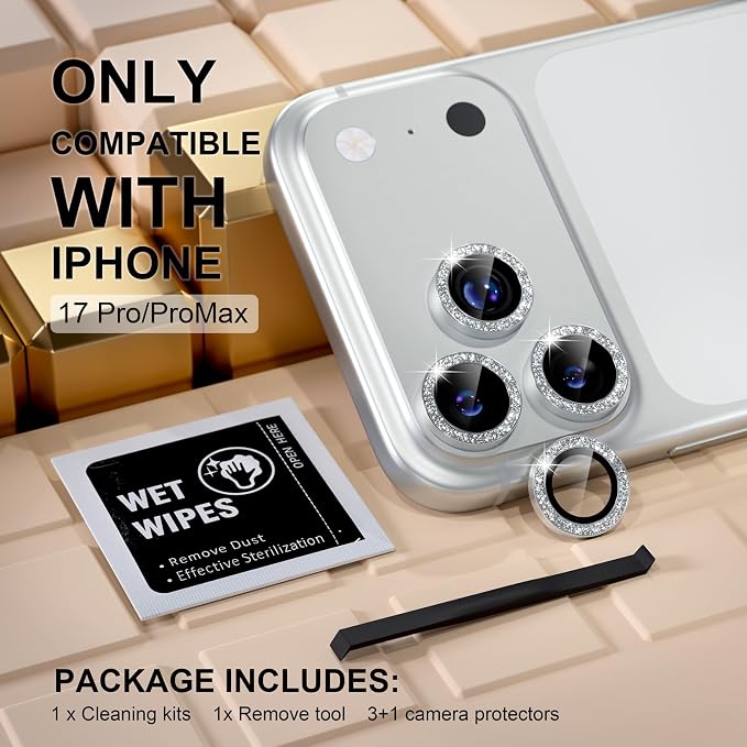 Misea Compatible for iPhone 17 Pro/iPhone 17 Pro Max Camera Lens Protector Bling