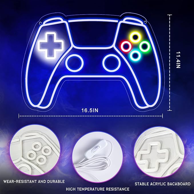 Gamer Neon Sign, Gamepad Shaped LED Neon Sign
