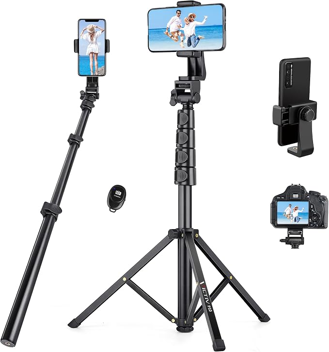 70" Phone Tripod with Remote & Holder, Portable Cell Phone Stand, Selfie Stick