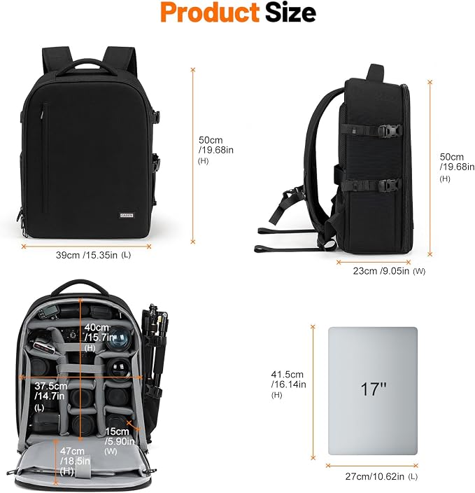 Cwatcun DSLR Camera Backpack，Large DSLR Camera Bag