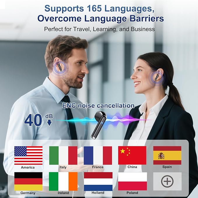 2026 AI Translation Earbuds Real Time, 165 Language Translator Earbuds 3-in-1