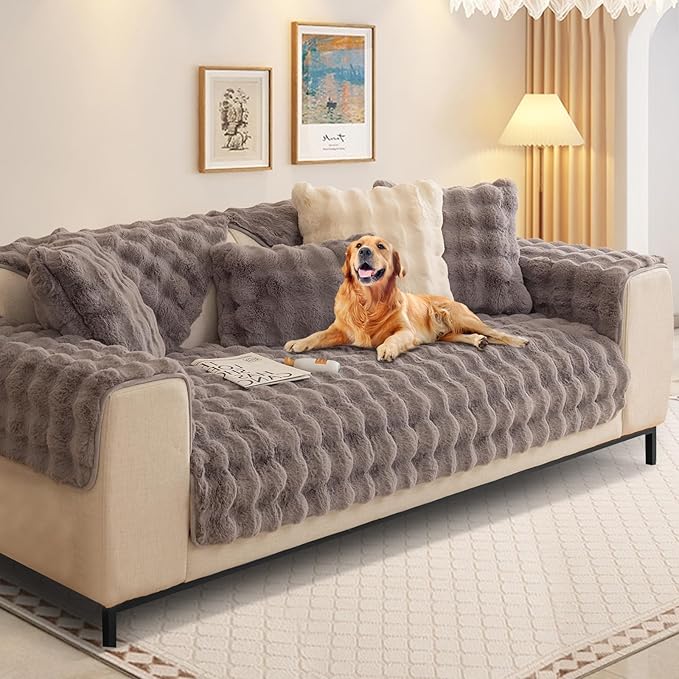 Couch Covers For Dogs,Funny Fuzzy Pet Couch Cover,Plush Solid Colour Non-Slip Couch Cover,Big Dog Bed Blanket, Washable Soft Plush Throw Protector For Bed Couch Car Sofa (43.3x43.3in, Dark Grey)
