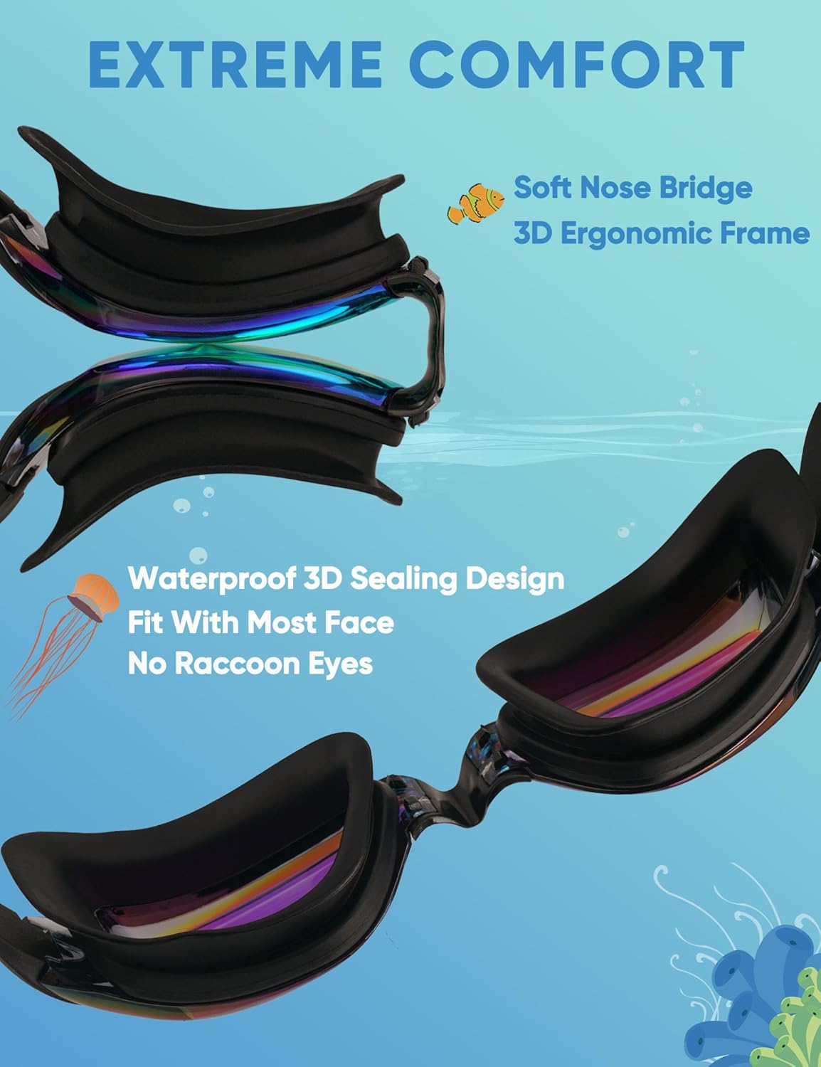 Skiennix Kids Swim Goggles - Anti-Fog Pool Goggles for Ages 3-14 | 2 Pack for Boys & Girls