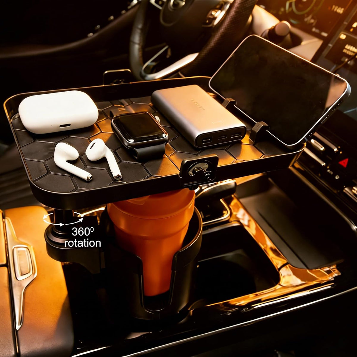 Car Cup Holder Expander Tray with Phone Slot