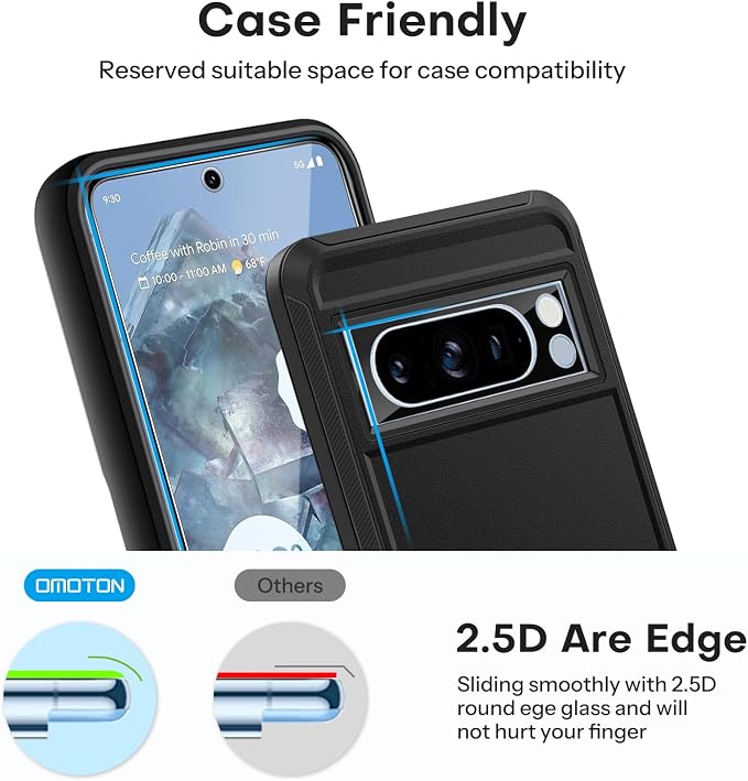 OMOTON for Pixel 8 Pro Screen Protector, 3 Pack for Pixel 8 Pro Tempered Glass