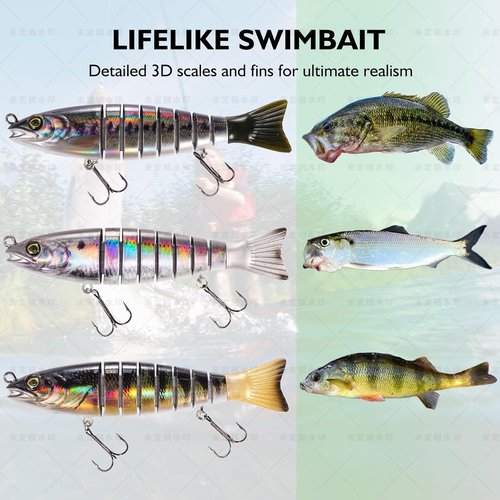 FONMANG SWIMPRO Swimbaits - 6.5in Glide Bait for Northern Pike & Bass Fishing | 3PCS Multi-Jointed Lures with 3D Holographic Finish
