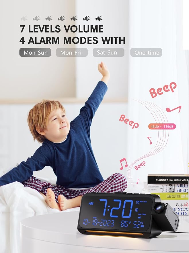Mesqool Projection Alarm Clock for Bedroom Ceiling, Digital Clock Projector