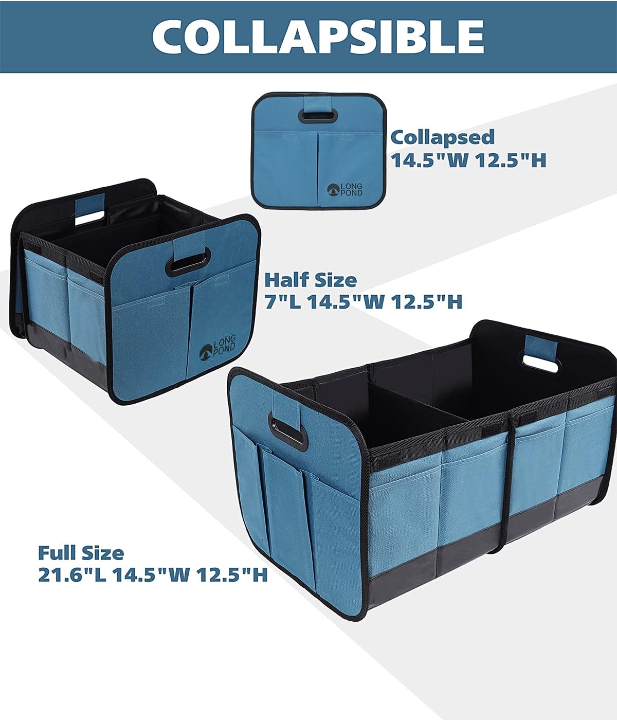 Long Pond Car Trunk Organizer, Storage for SUVs or Sedans, Foldable Cargo Containers with 9 Pockets and Reinforced Handles, with Non-Slip Bottom, Collapsible Storage for SUVs, Sedans, or Any Cars