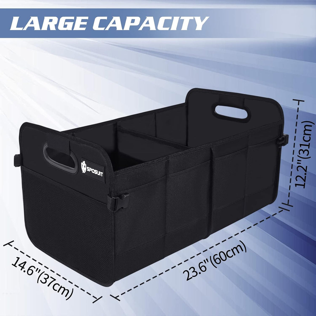 Sposuit Trunk Organizer for Car - Collapsible Trunk Storage with 11 Pockets & Reinforced Handles, SUV Trunk Organizers for Grocery Cargo(Black)