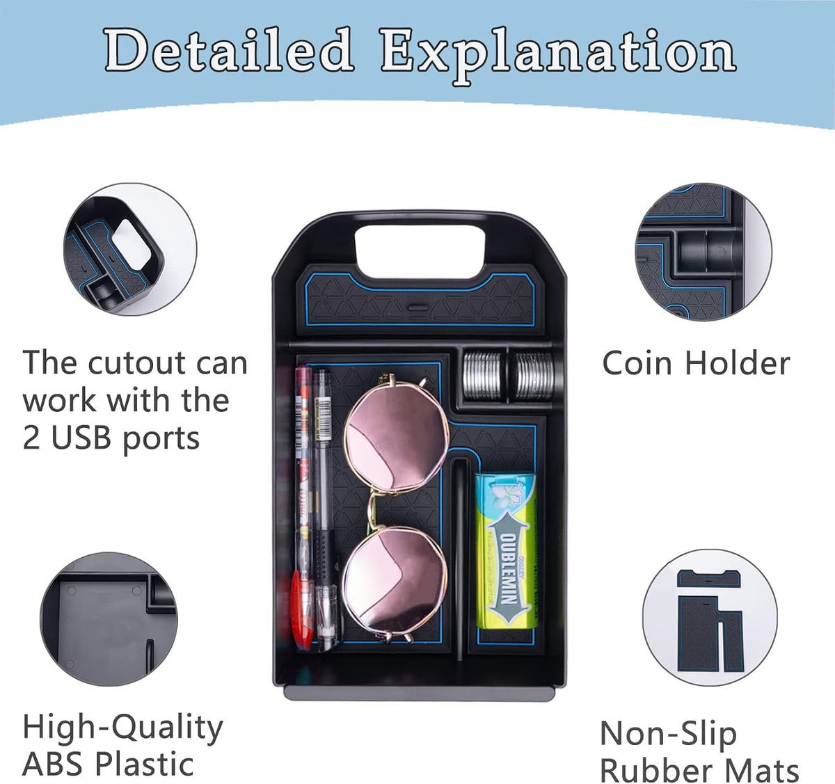 JDMCAR Center Console Tray Organizer for Toyota RAV4 2019-2025 Blue