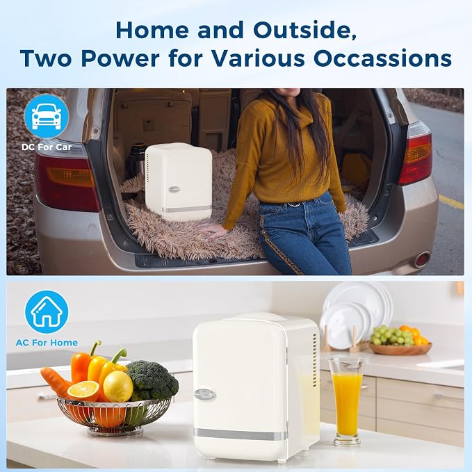 Antarctic Star 4L/6 Cans Compact Refrigerator,Portable Mini Fridge Skin Care,Cooler and Warmer for Bedroom,Car,Office & Dorm, Small Cooler for Cosmetics/Beverage/Food,WHITE