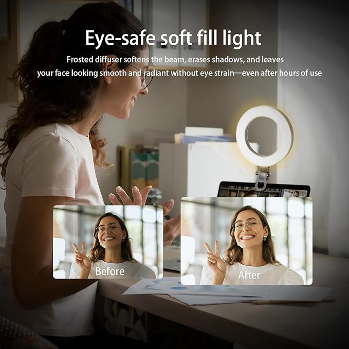 6" Ring Light Video Conference Kit, 5-Color 10-Brightness Clip-On Light