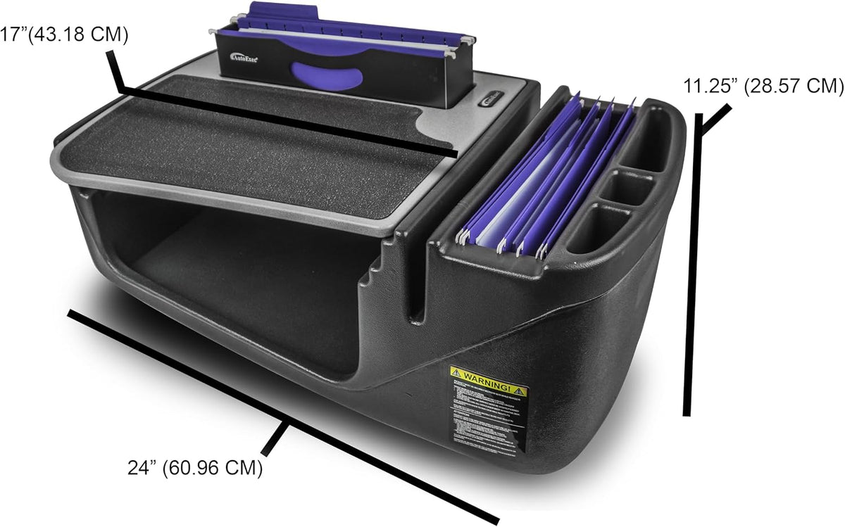 AutoExec AE-FMEF-PI-21M Efficiency FileMaster Car Desk for Your Vehicle Workstation and Mobile Office, Mahogany with 400 watt Power Inverter