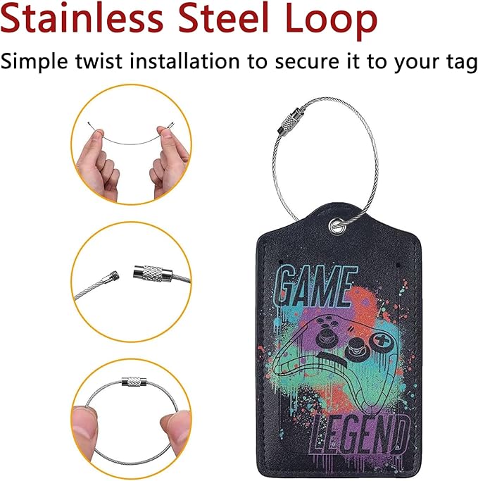 2 Pack Luggage Tags for Suitcase, Privacy Cover ID Label with Stainless Steel and Address Card for Travel Bag Backpack Cruise Ship Essentials Tag Men Boys - Game Legend